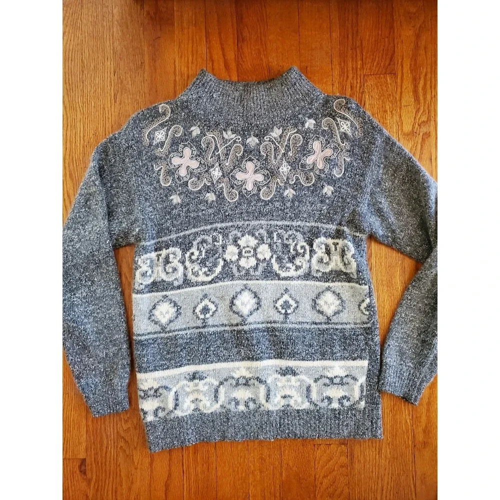 vintage petite sophisticate Silk Angora Lambswool‎ Knit Blue Womens Sweater Med
